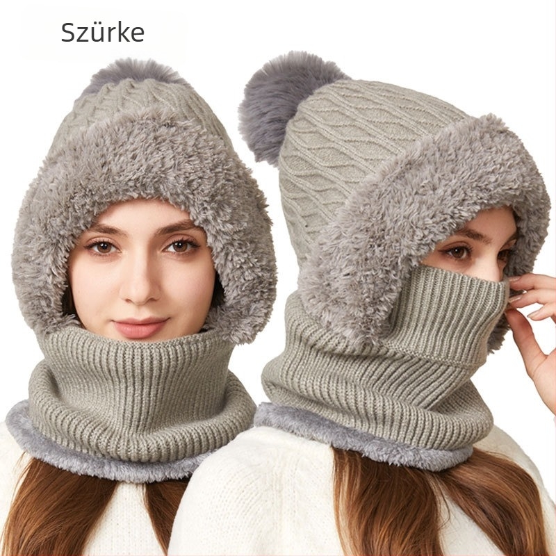 Magas elasztikus kötött sál- és sapka készlet - akril szál; egyszínű; felnőtt nőknek; télen