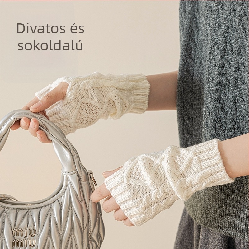 Félujjas karvédő, kötött, koreai stílus, őszi-téli, akril