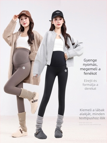 Várandós nők számára tervezett alapnadrág hastámasztással, magas derekú, hosszú, nylon anyagú, minden szezonra