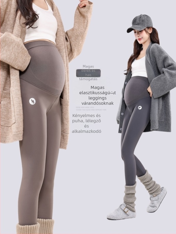 Várandós nők számára tervezett alapnadrág hastámasztással, magas derekú, hosszú, nylon anyagú, minden szezonra