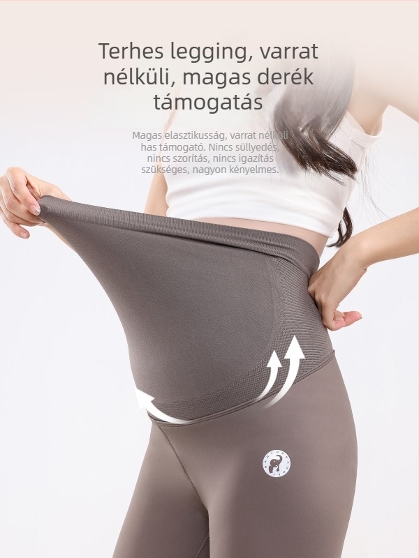 Várandós nők számára tervezett alapnadrág hastámasztással, magas derekú, hosszú, nylon anyagú, minden szezonra