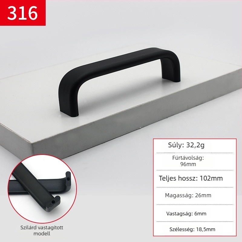 Alumínium ötvözetű bútorfogó, rúd alakú kialakítás, anodizált felület, modell 316, modern minimalista stílus, felületre szerelt