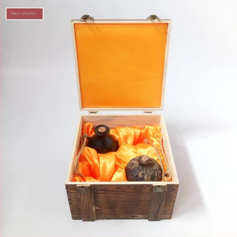 Két üveg boros doboz természetes fából, gravírozott, testre szabható belsővel, modell JXQ509