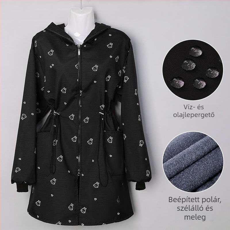 Női fleece-béléssel készült munkakötény hosszú ujjú, víz- és olajálló, ellenálló a szennyeződéseknek, őszi-téli modell, egyszínű