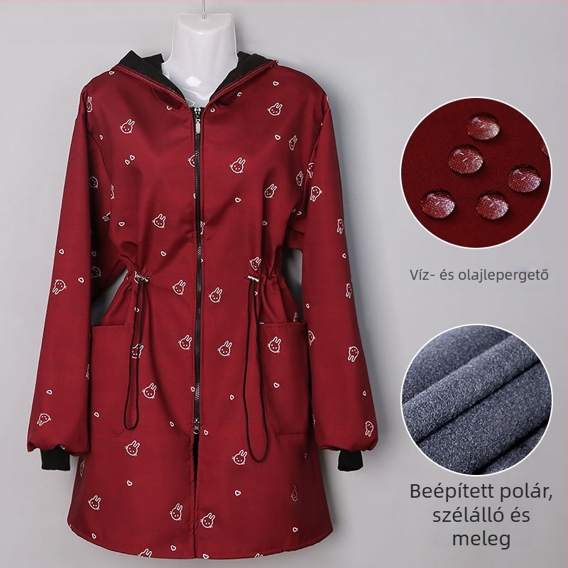 Női fleece-béléssel készült munkakötény hosszú ujjú, víz- és olajálló, ellenálló a szennyeződéseknek, őszi-téli modell, egyszínű