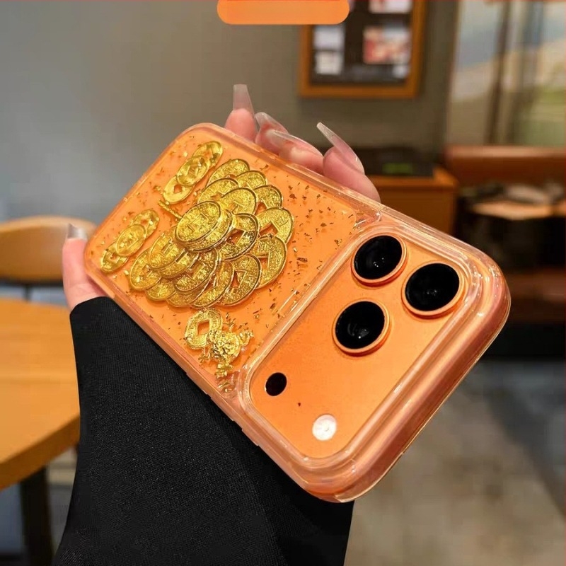 iPhone‑hoz aranyfóliás Pénzfa hátlap – 2‑az‑1, PC/TPU, ütésálló, epoxi tükrös részletek