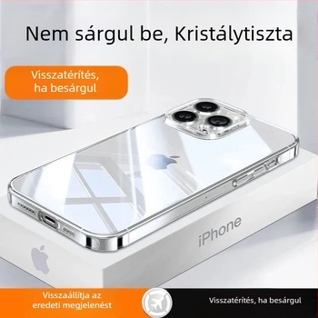 Ultra vékony, átlátszó tok iPhone 14, 13 Pro Max, 15 Plus, 12/11 készülékekhez, kameralencsével
