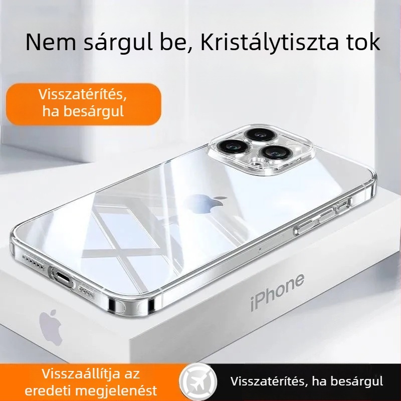 Ultra vékony, átlátszó tok iPhone 14, 13 Pro Max, 15 Plus, 12/11 készülékekhez, kameralencsével