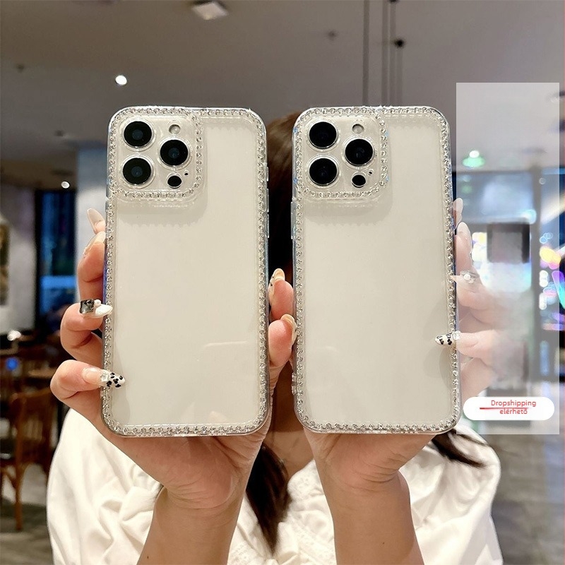 Átlátszó strasszos tok iPhone 16 Pro Max és iPhone 15-höz, TPU védőtok