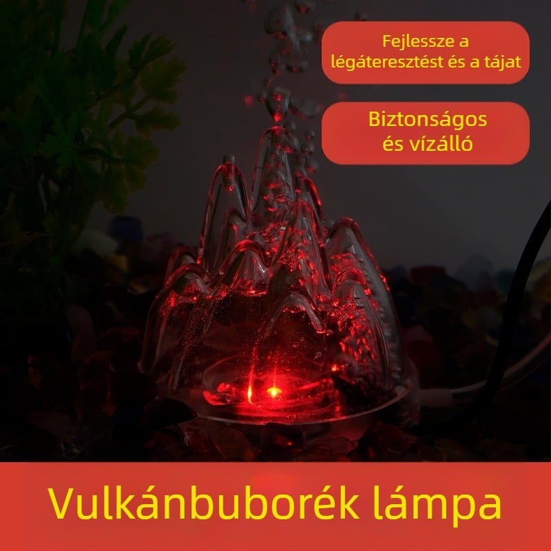 Akvaris buboréklámpa vulkáni tájjal, oxigénpumpa, pagoda lámpa, vízálló