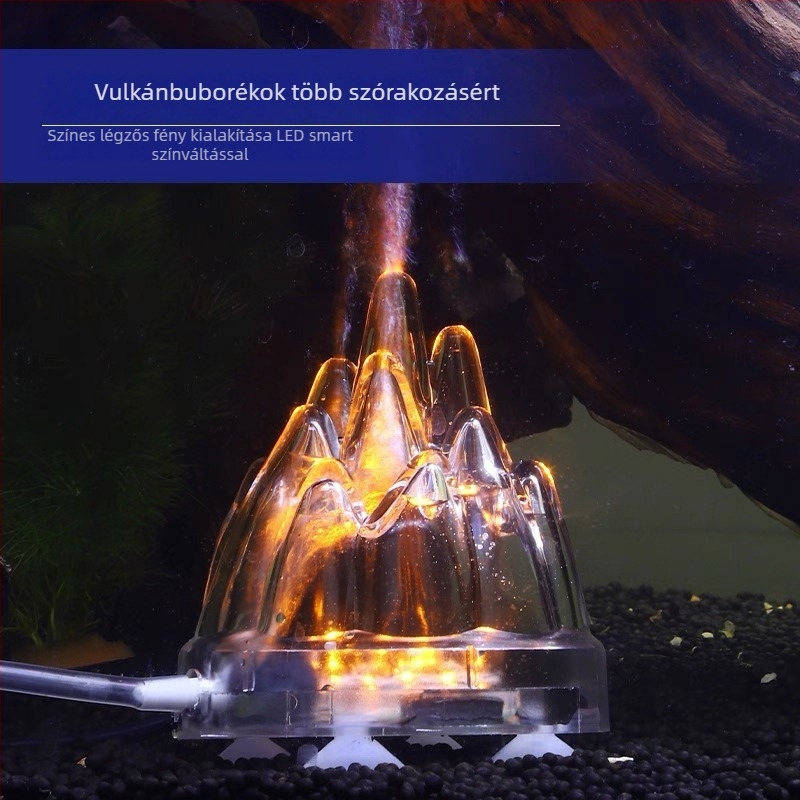 Akvaris buboréklámpa vulkáni tájjal, oxigénpumpa, pagoda lámpa, vízálló