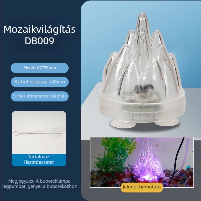 Akvaris buboréklámpa vulkáni tájjal, oxigénpumpa, pagoda lámpa, vízálló
