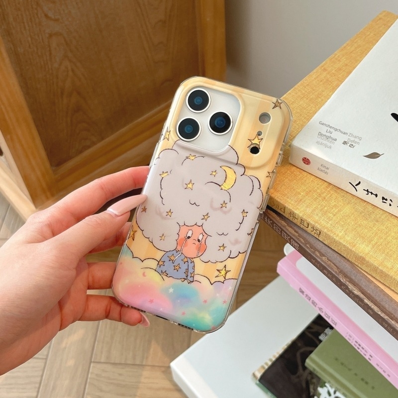 iPhone 17 Pro Max tok - Rajzfilm sötét felhő csillag motívum, gravírozott kép, PC anyag, csúszásmentes, hőelvezetés, ütésálló