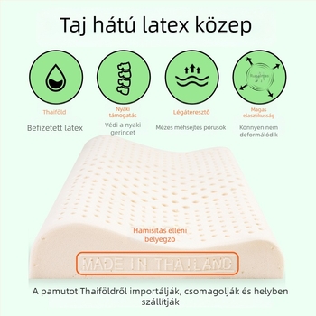 Gyermekeknek való latex párna nyaki támaszszal - természetes latex 90%+, téglalap alakú, huzat szintetikus szálakból, minden évszakban használható