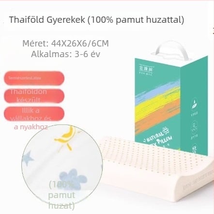 Gyermekeknek való latex párna nyaki támaszszal - természetes latex 90%+, téglalap alakú, huzat szintetikus szálakból, minden évszakban használható