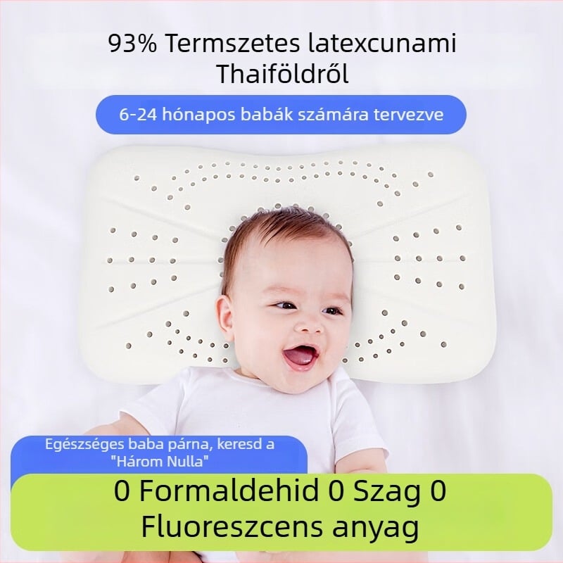 Gyermekeknek készült természetes latex párna — 100% pamut huzat, űrlény alakú, latex tartalom 90%+