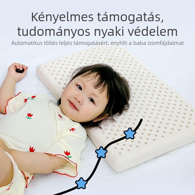 Gyermekeknek készült természetes latex párna — 100% pamut huzat, űrlény alakú, latex tartalom 90%+