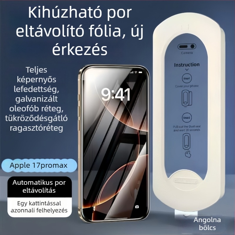 iPhone 17 Pro Max kijelzővédő, edzett üveg, HD, ujjlenyomat-mentes, esésálló, teljes kijelző
