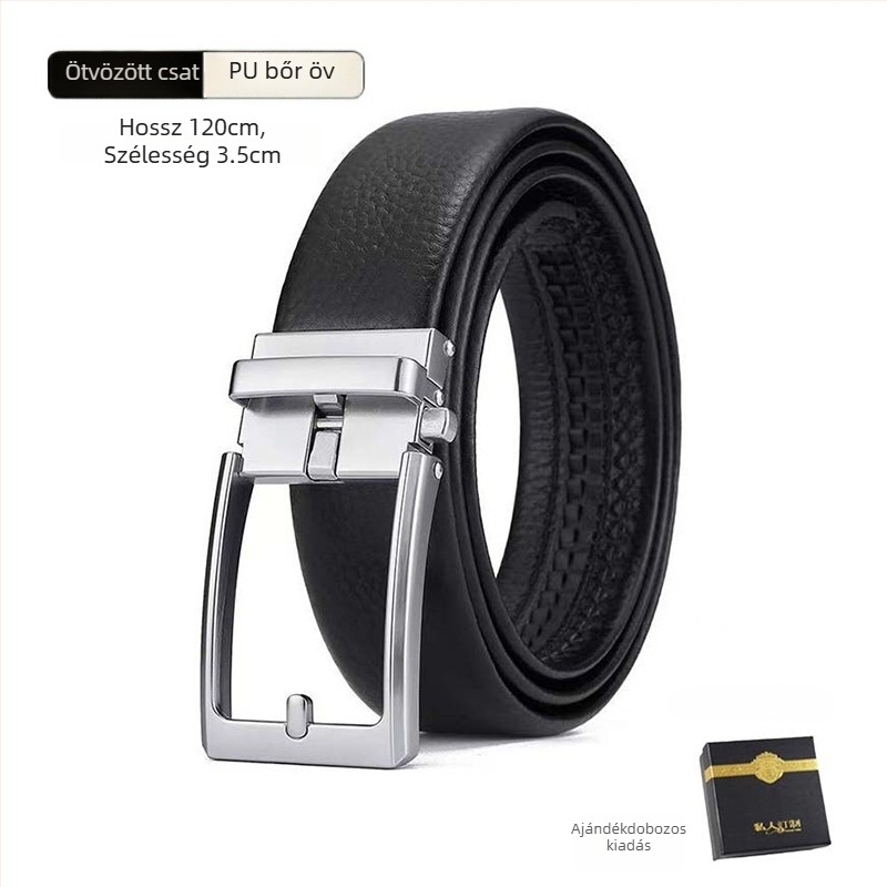 Új férfi bőrszíj automata csattal, tűcsat utánzatú, minimalist design, üzleti és hétköznapi viselethez