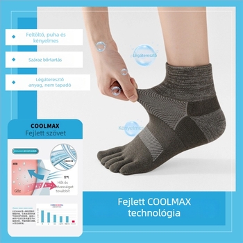 CoolMax ötujjú zokni férfiaknak – rövid vádli, gyorsan száradó, varrat nélküli ujjak, egytűs kötés