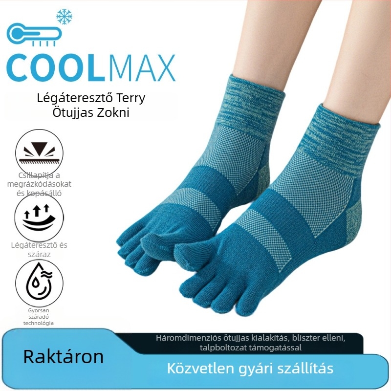 CoolMax ötujjú zokni férfiaknak – rövid vádli, gyorsan száradó, varrat nélküli ujjak, egytűs kötés