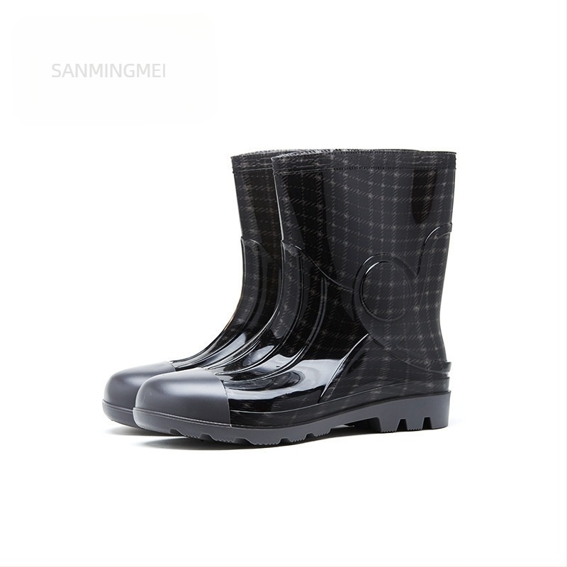 Férfi középmagas esőcsizmák, vízálló, csúszásmentes, kopásálló, kamufláž mintás