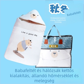 Kétfunkciós babaölelő kendő és hálózsák cipzárral, pamut töltettel, újszülötteknek, tavasszal, ősszel és télen, vastag és meleg