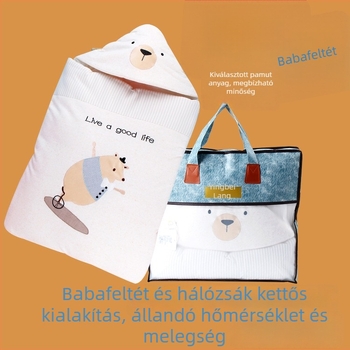 Kétfunkciós babaölelő kendő és hálózsák cipzárral, pamut töltettel, újszülötteknek, tavasszal, ősszel és télen, vastag és meleg