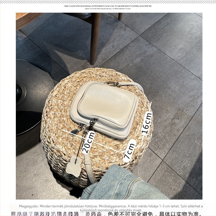 Crossbody táska - Valódi bőr, Első réteg marhabőr, Függőleges négyzet alak, Cipzár