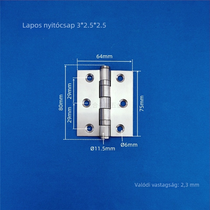 Szekrényajtó zsanér, rozsdamentes acélból, csiszolt felület, lapos nyitású modell, modern minimalista dizájn
