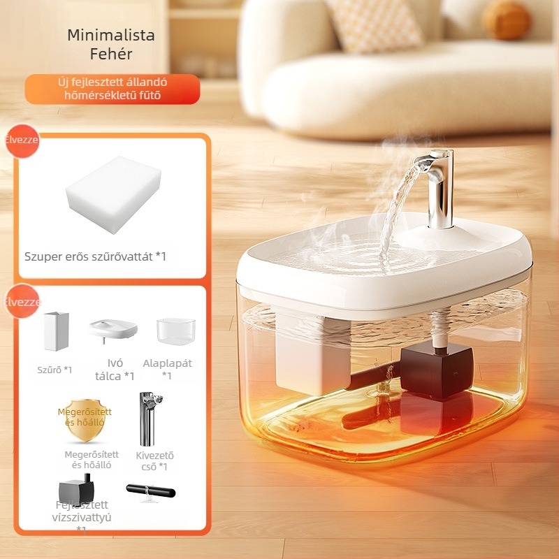 Macska automata ivóvízforrás állandó hőmérsékletű melegítéssel, PP anyag