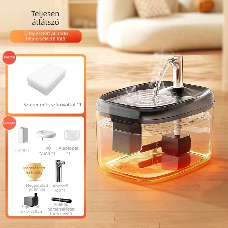 Macska automata ivóvízforrás állandó hőmérsékletű melegítéssel, PP anyag