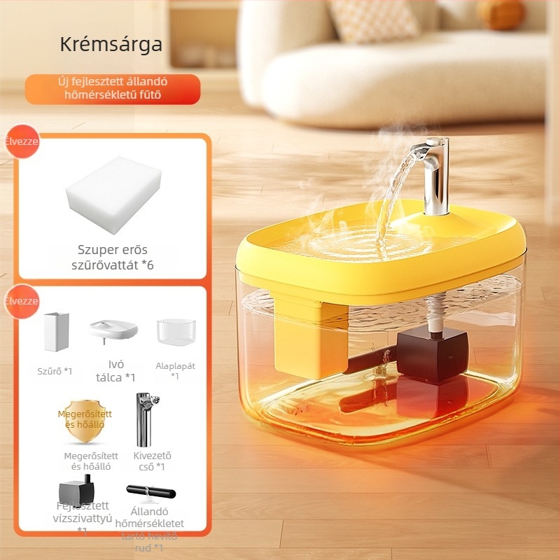 Macska automata ivóvízforrás állandó hőmérsékletű melegítéssel, PP anyag