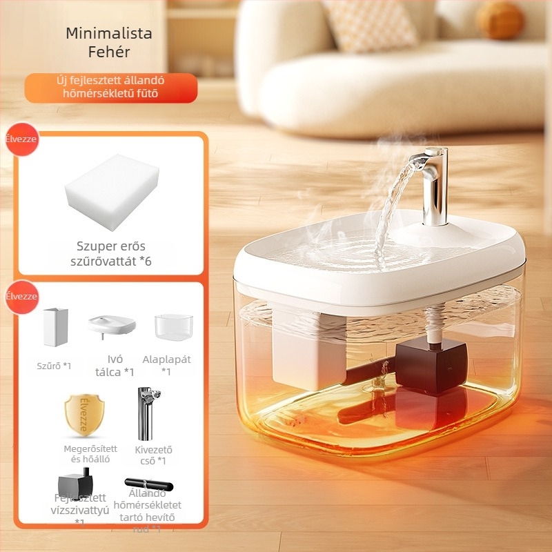 Macska automata ivóvízforrás állandó hőmérsékletű melegítéssel, PP anyag