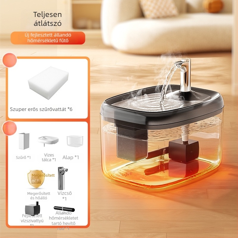 Macska automata ivóvízforrás állandó hőmérsékletű melegítéssel, PP anyag