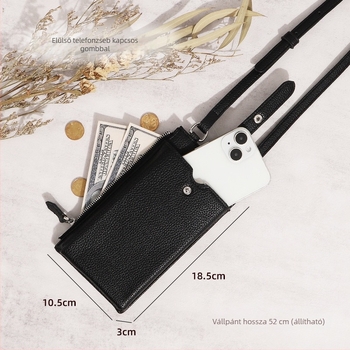 PU-ból készült mobiltelefon-táska cipzárral, függőleges négyzetes forma, női crossbody vállon, városi minimalist stílus