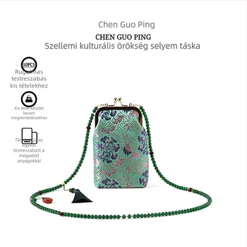 Chen Guoping márkájú mobiltelefon-táska, selyem anyagból, függőleges négyszögletes forma, záras nyitás, tanúsítvány zseb