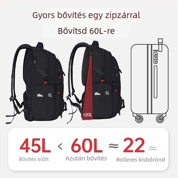 Utazó hátizsák, vízálló, 56–75L kapacitás, Oxford anyag, ívelt vállpánt