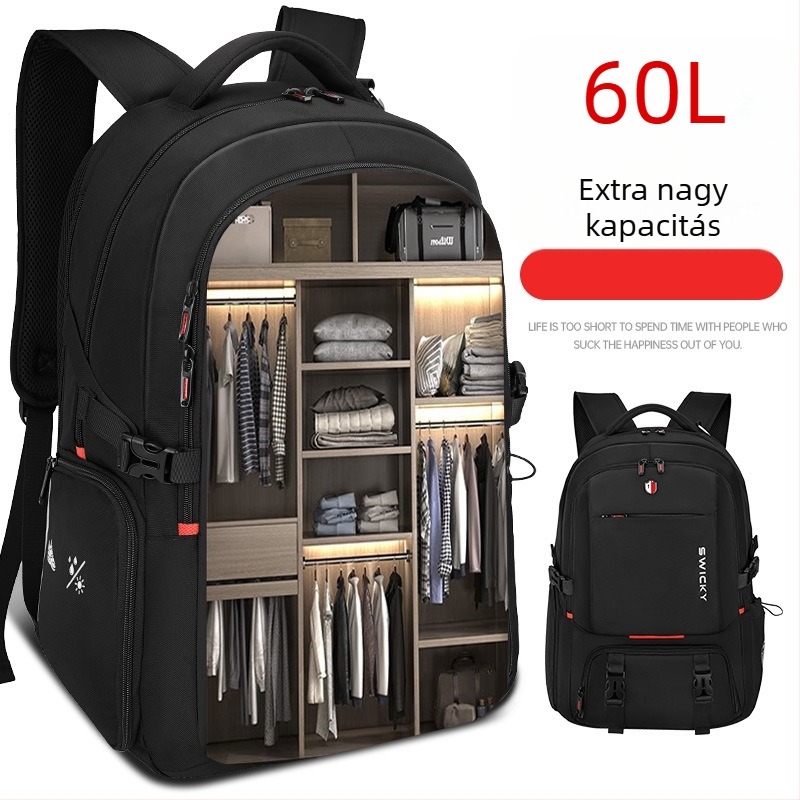 Utazó hátizsák, vízálló, 56–75L kapacitás, Oxford anyag, ívelt vállpánt