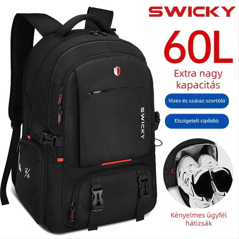 Utazó hátizsák, vízálló, 56–75L kapacitás, Oxford anyag, ívelt vállpánt