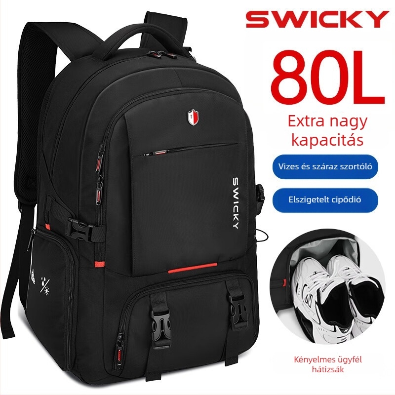 Utazó hátizsák, vízálló, 56–75L kapacitás, Oxford anyag, ívelt vállpánt