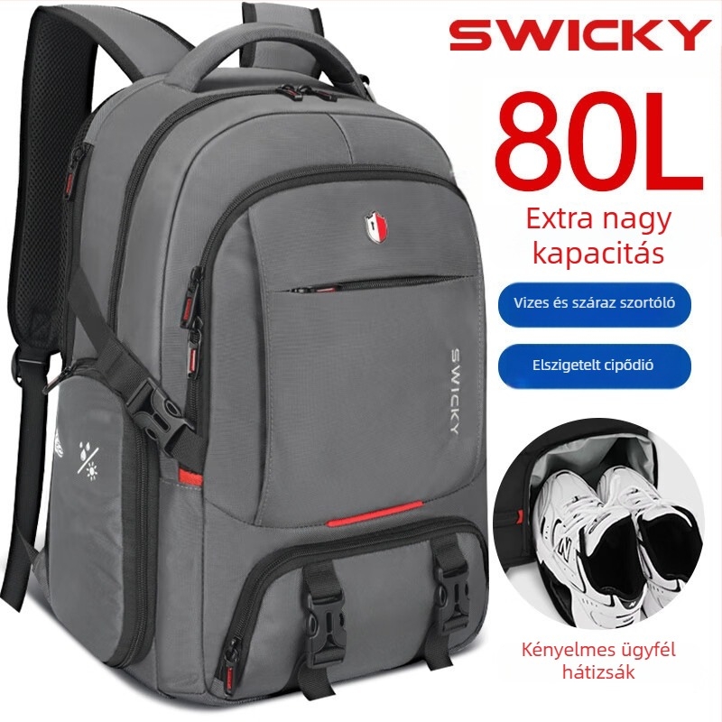 Utazó hátizsák, vízálló, 56–75L kapacitás, Oxford anyag, ívelt vállpánt