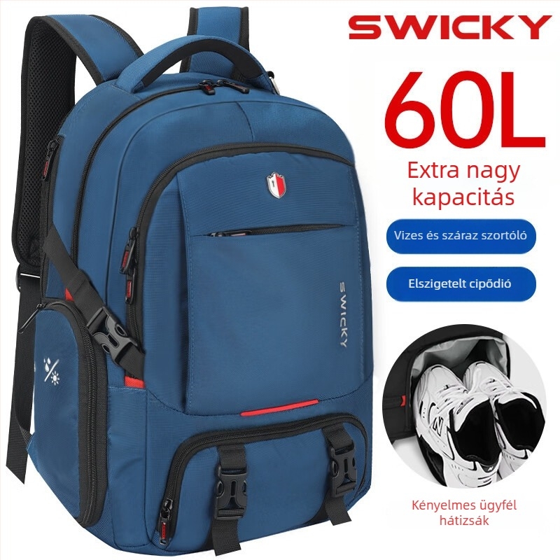 Utazó hátizsák, vízálló, 56–75L kapacitás, Oxford anyag, ívelt vállpánt