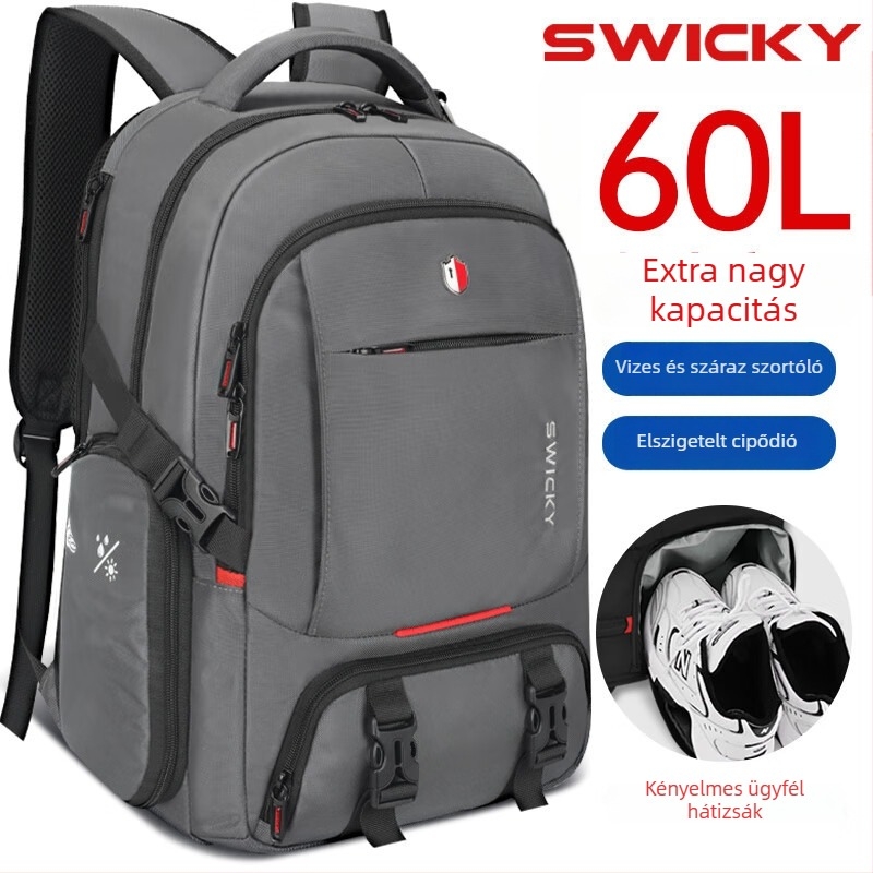 Utazó hátizsák, vízálló, 56–75L kapacitás, Oxford anyag, ívelt vállpánt