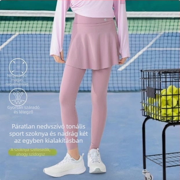 Gyerekeknek készült gyorsan száradó sportnadrág, hamis két részes teniszes szoknya dizájnnal, magas derék, 20% spandex, anyag kezelt folyékony ammóniával, 3–8 éveseknek