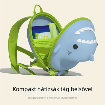 Cápa mintájú gyerek hátizsák EVA anyagból, vízálló, aranyos rajzfilm dizájn, CHEDOIR, iskolai használatra