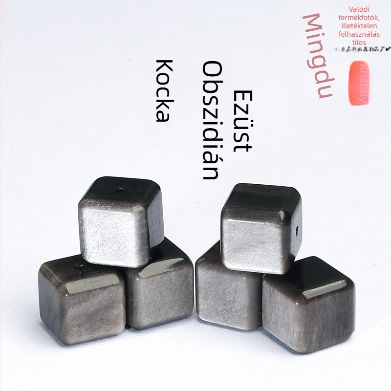 Természetes ezüst obsidián facettált négyszögletes gyöngyök, 6 mm, átfúrt lyukkal, DIY ékszerkészítéshez