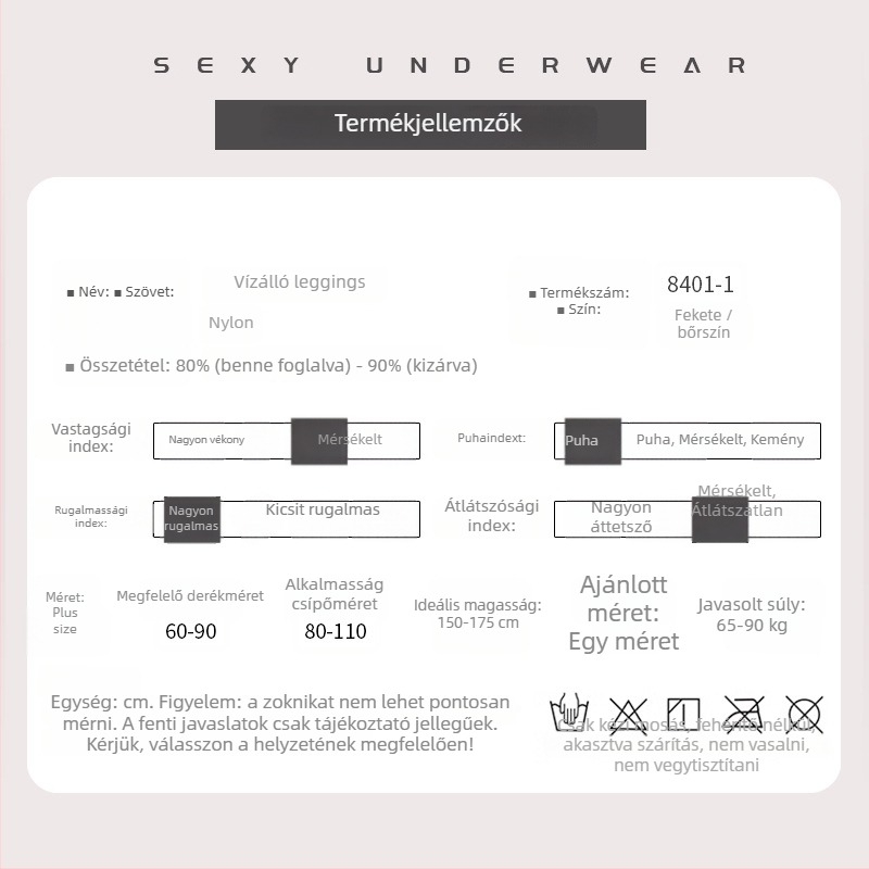 Nylon harisnya csípőemeléssel és testformázással, anti-snag, tartós, egyszínű, közepes vastagság