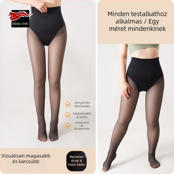 Női fekete átlátszó leggings őszi-téli szezonra, deréktáji formázás és csípőemelés