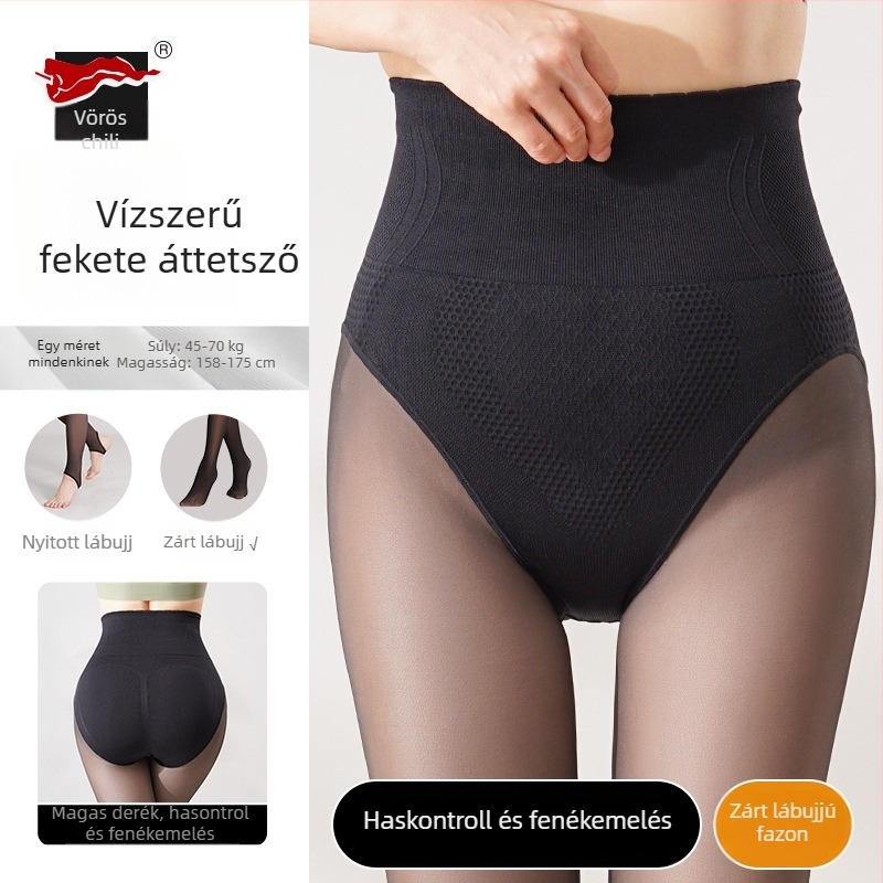 Női fekete átlátszó leggings őszi-téli szezonra, deréktáji formázás és csípőemelés
